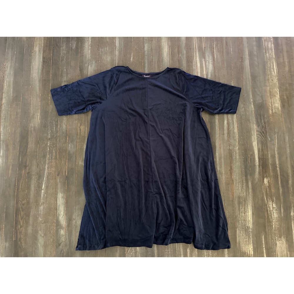 Roamans Navy‎ Blue Short Sleeve Shift Dress Knit A-Line Round Neck Mid Length